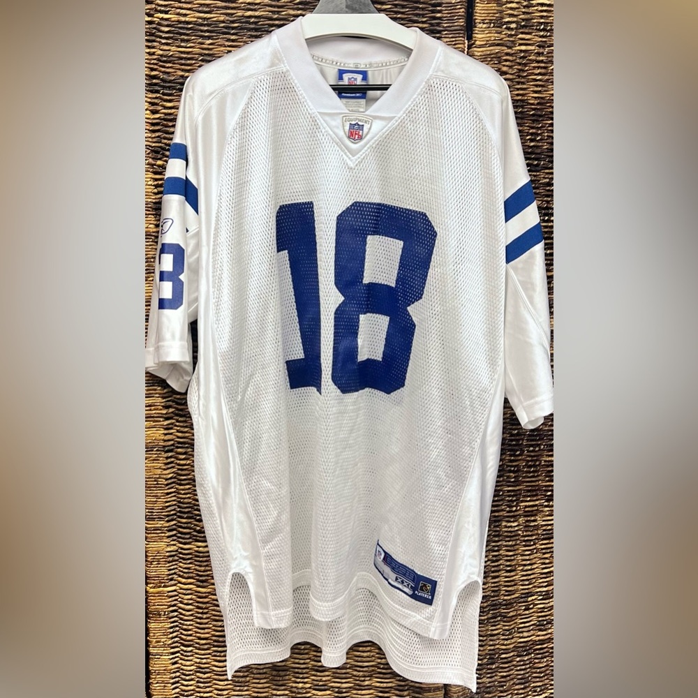 Reebok- White and Blue NFL Men's Jersey, 2XL Manning, 18, Pre-Owned